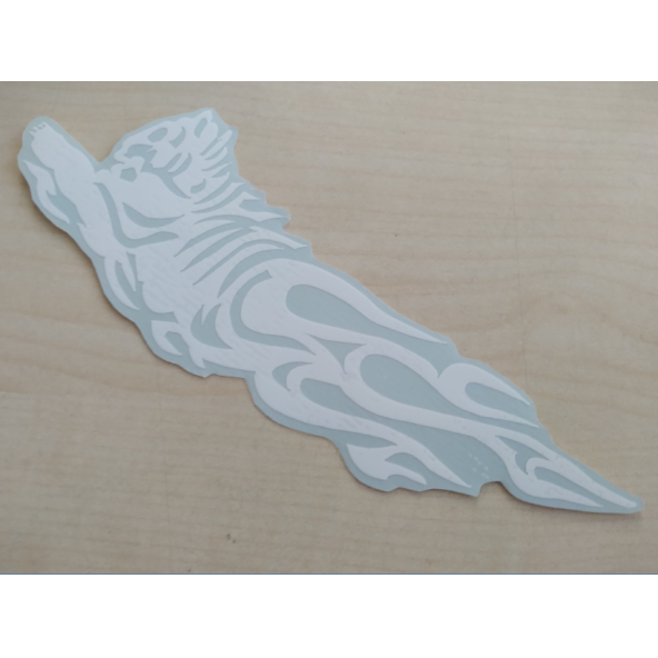 ALEVLİ KAPLAN STİCKER 2li Takım 15x4,5cm Beyaz Tiger KAPLAN AYNA STİCKER KAPLAN ETİKETİ, ÇIKARTMASI - 2