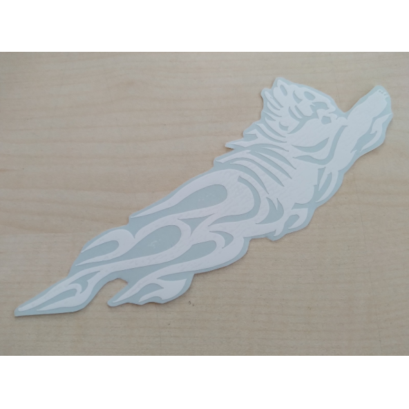 ALEVLİ KAPLAN STİCKER 2li Takım 15x4,5cm Beyaz Tiger KAPLAN AYNA STİCKER KAPLAN ETİKETİ, ÇIKARTMASI - 3