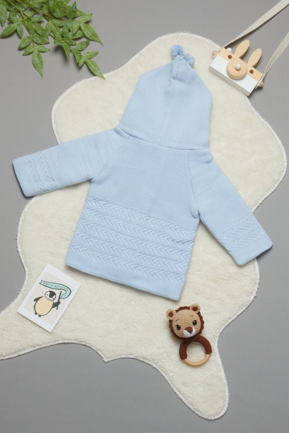 Erkek Bebek Kapşonlu Örgü Hırka 0-12 Ay 13709 - 6