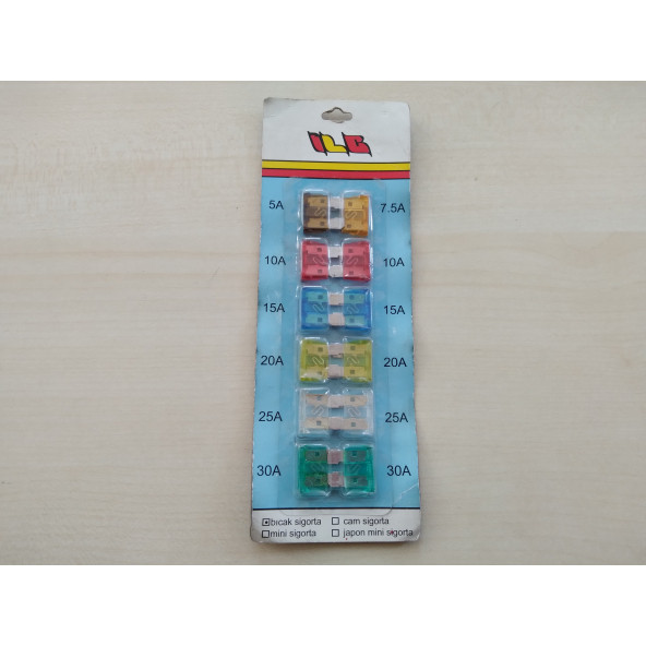 BIÇAK SİGORTA SETİ (12 ADET) 5, 10, 15, 20, 25, 30 AMPER ÇATAL SİGORTA ÜNİVERSAL