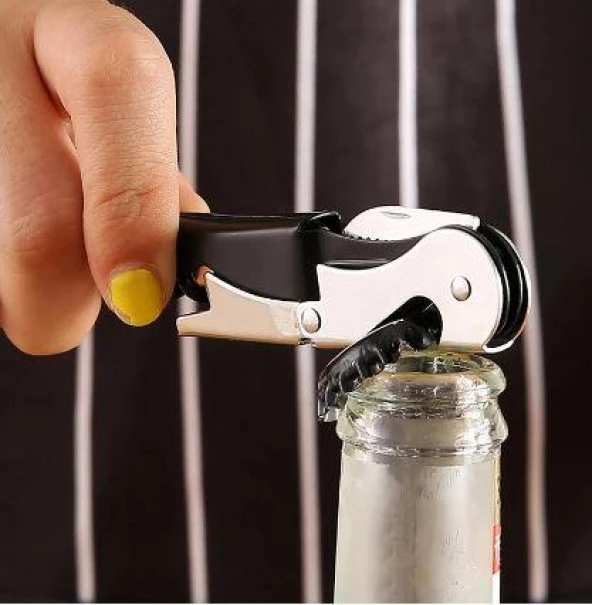 Paslanmaz Çelik Metal Tirbüşon Şişe Kapak Açıcı Çok Fonksiyonlu Profesyonel Şişe Kapak Açıcı - Resim 3