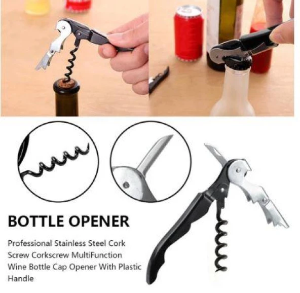 Paslanmaz Çelik Metal Tirbüşon Şişe Kapak Açıcı Çok Fonksiyonlu Profesyonel Şişe Kapak Açıcı - Resim 6