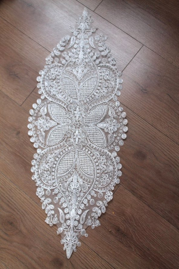 Modern Simli Gümüş Güpür Kelebek Runner 76x30cm Çeyizlik Runner - 2