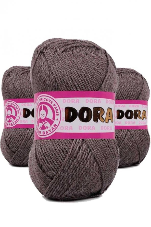 3 Adet Dora El Örgü İpi Yünü 100 gr 014 Kahverengi - 3