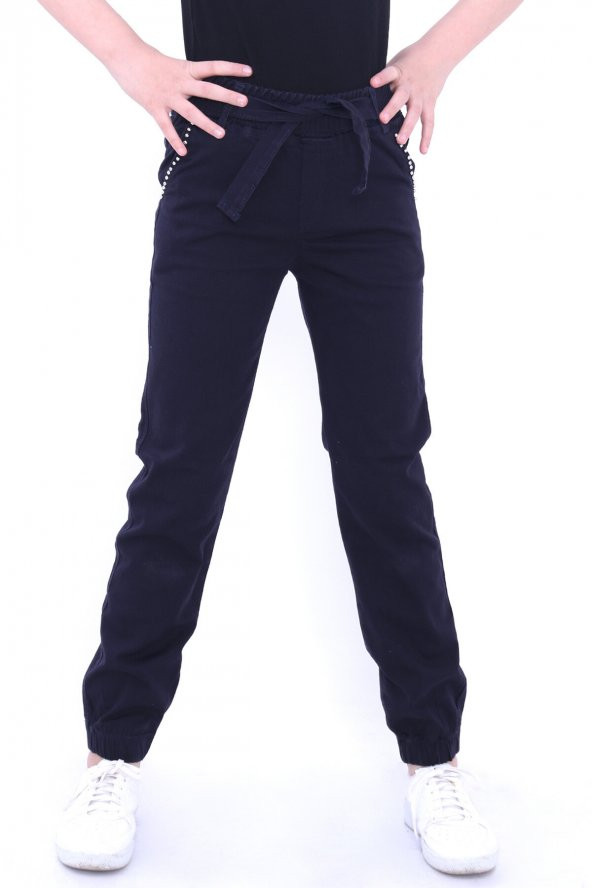 Kız Çocuk Lacivert 3-8 Yaş Boncuk DetaylıPantolon 1083-1