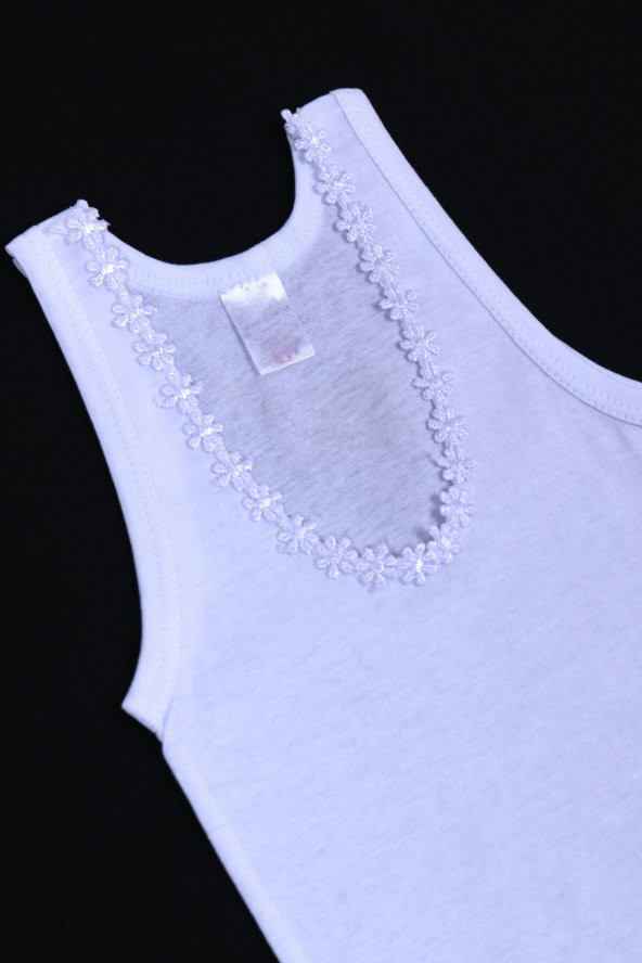 Kız Çocuk Beyaz Çiçekli 1-9 Yaş 6lı Atlet 11793 - 3