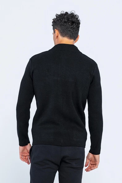 Erkek Dik Yaka Fermuarlı Cepli Triko Klasik Rahat Hırka - 6