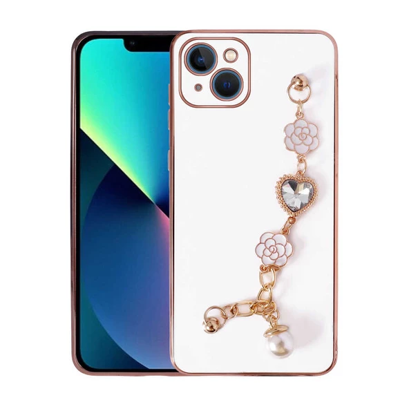 Vendas iPhone 13 Takı Serisi El Tutamaçlı Kamera Korumalı Fashion Taşlı Silikon Kılıf - 2