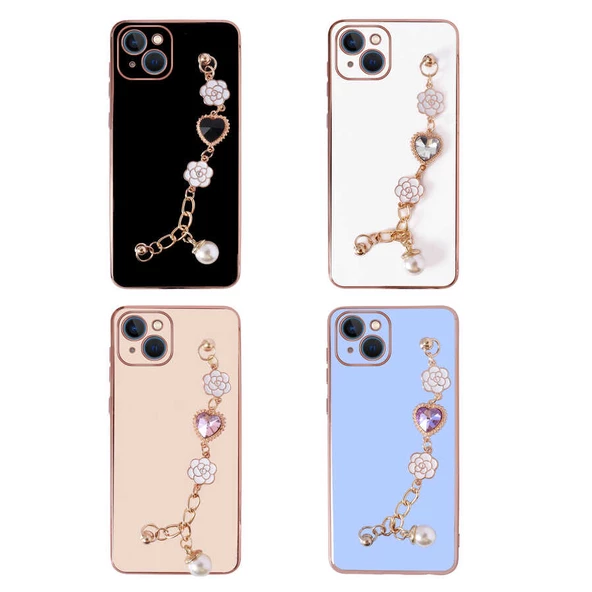 Vendas iPhone 13 Takı Serisi El Tutamaçlı Kamera Korumalı Fashion Taşlı Silikon Kılıf - 8