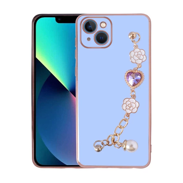 Vendas iPhone 13 Takı Serisi El Tutamaçlı Kamera Korumalı Fashion Taşlı Silikon Kılıf - 3