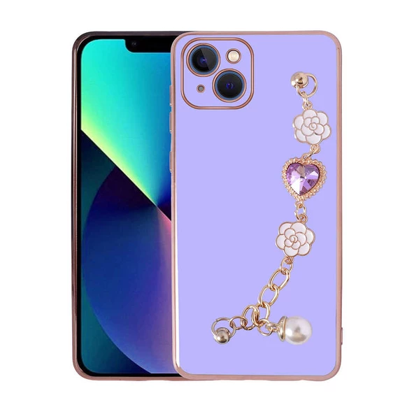 Vendas iPhone 13 Takı Serisi El Tutamaçlı Kamera Korumalı Fashion Taşlı Silikon Kılıf - 6