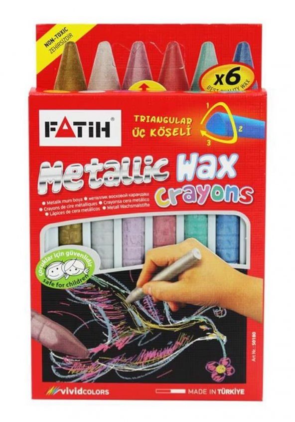 Mum Boya Metalik Wax Crayon 6 Renk Jumbo 1 Adet Fatih Metalik Renk 6lı Wax Crayons