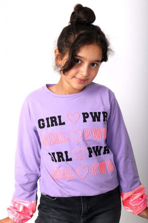 Kız Çocuk Lila Girl Power Baskı 7-14 Yaş Sweatshirt 2024-5
