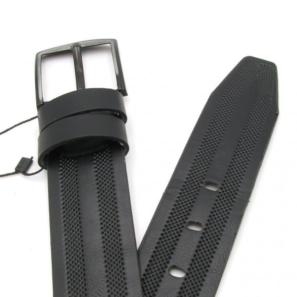 Letra 4,5 cm Suni Deri Kemer Çift Çizgi Siyah 100 cm - 2