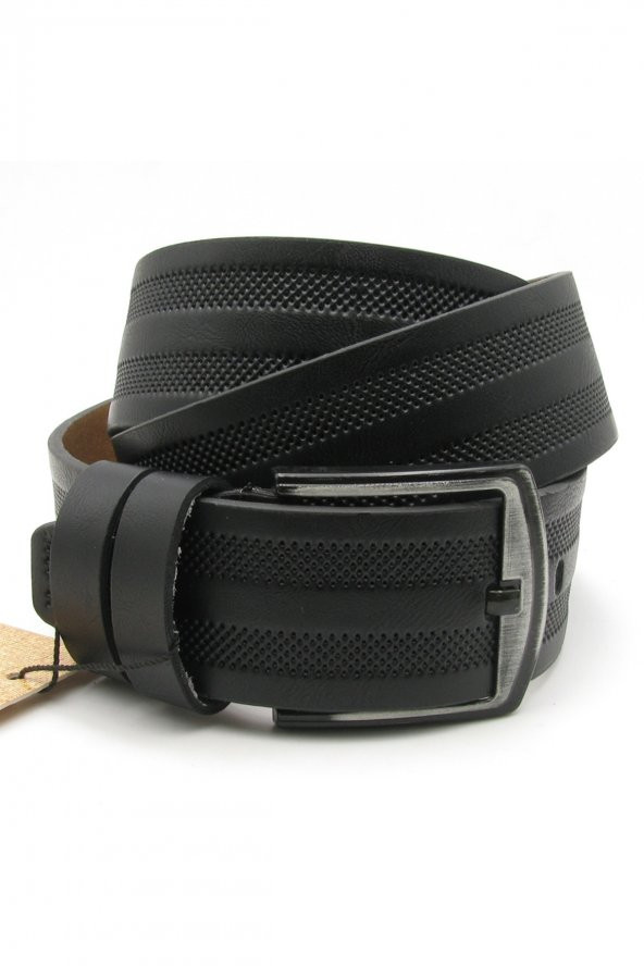 Letra 4,5 cm Suni Deri Kemer Çift Çizgi Siyah 100 cm