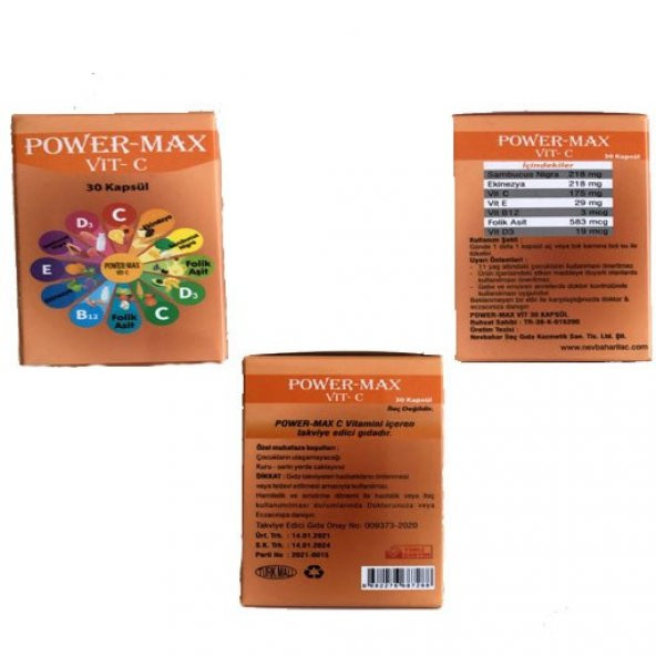 Power-Max Multi Vitamin Takviye Edici Gıda 30 kapsül