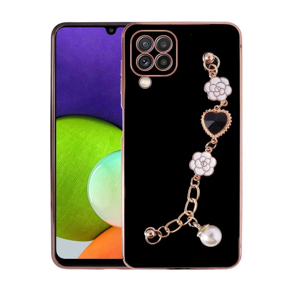 Vendas Samsung M22 Takı Serisi El Tutamaçlı Kamera Korumalı Fashion Taşlı Silikon Kılıf - 5