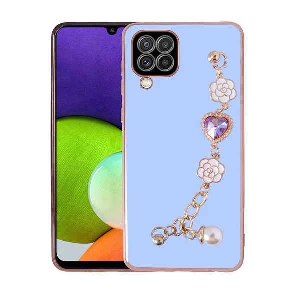Vendas Samsung A12 Takı Serisi El Tutamaçlı Kamera Korumalı Fashion Taşlı Silikon Kılıf - 6