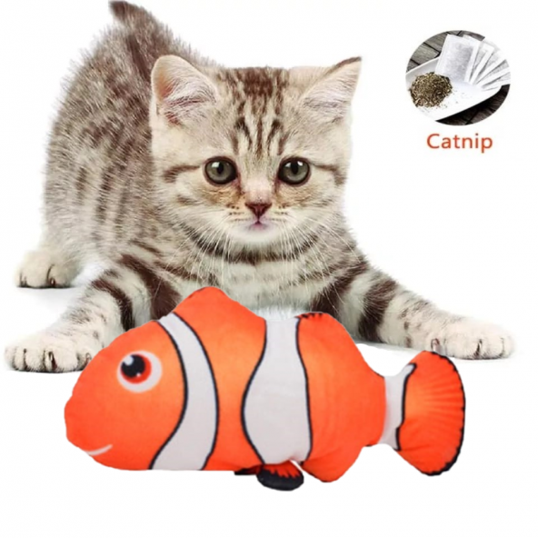 TİNEKE Peluş Kedi Oyuncağı Balık Kedi Nanesi Otlu Çıngıraklı 1 Adet Palyaço