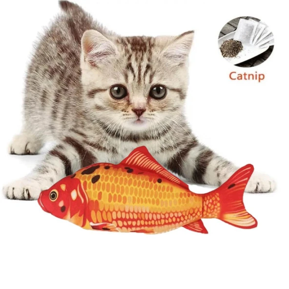 TİNEKE Peluş Kedi Oyuncağı Balık Kedi Nanesi Otlu Çıngıraklı 1 Adet KIRMIZI