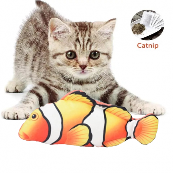 TİNEKE Peluş Kedi Oyuncağı Balık Kedi Nanesi Otlu Çıngıraklı 1 Adet Palyaço Açık