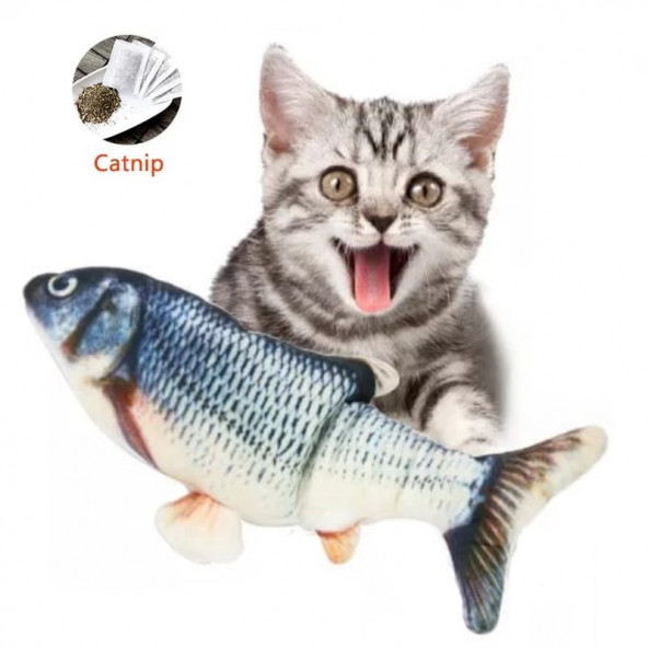 TİNEKE Peluş Kedi Oyuncağı Balık Kedi Nanesi Otlu Çıngıraklı BLUE 1 Adet