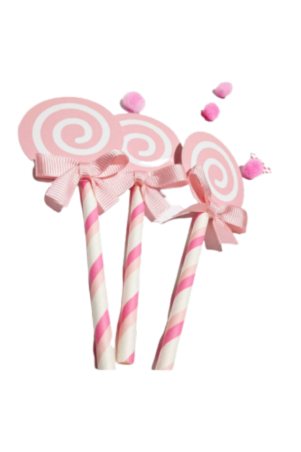 LOLİPOP ŞEKİLLİ PİPET PASTA SÜSÜ PEMBE 6LI (13CM)