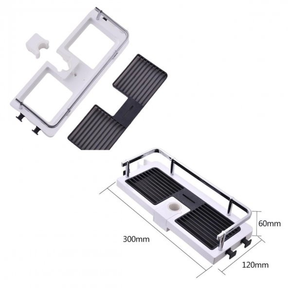 BUFFER® Banyo Direğine Asılabilir Köşelik Şampuanlık Sabunluk Çift Askılı Düzenleyici Raf Paslanmaz - 4
