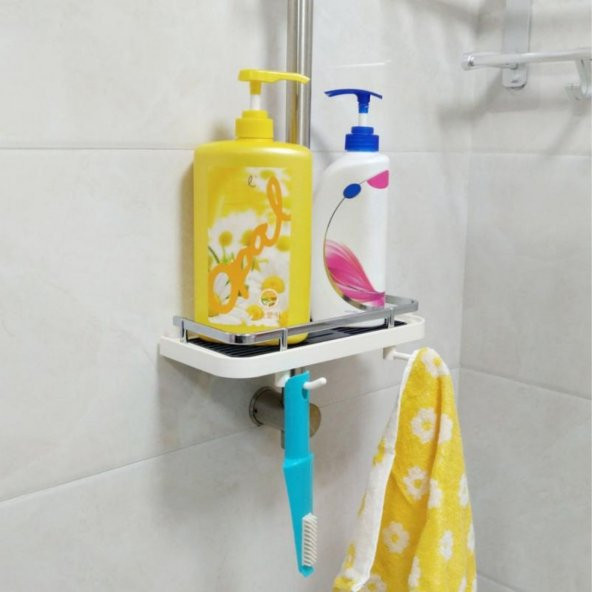 BUFFER® Banyo Direğine Asılabilir Köşelik Şampuanlık Sabunluk Çift Askılı Düzenleyici Raf Paslanmaz - 5