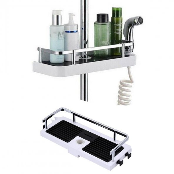 BUFFER® Banyo Direğine Asılabilir Köşelik Şampuanlık Sabunluk Çift Askılı Düzenleyici Raf Paslanmaz - 2