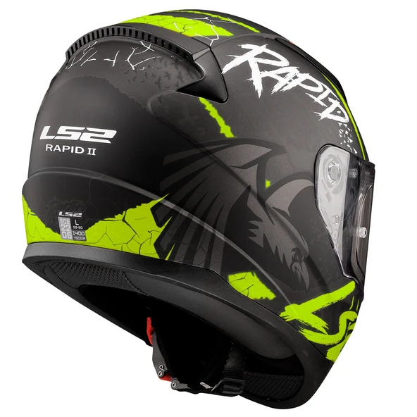 LS2 RAPID 2 RAVEN MAT SİYAH-GRİ-NEON SARI KAPALI MOTOSİKLET KASKI - 4