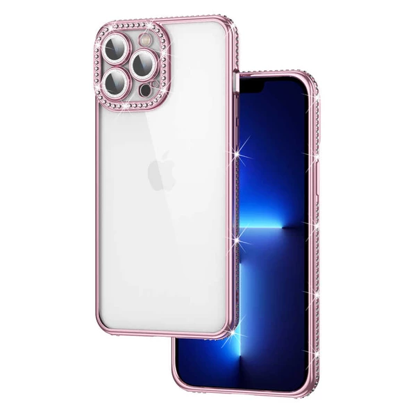 Vendas iPhone 13 Pro Mina Serisi Kamera Korumalı Moda Taşlı Fashion Tarz Silikon Kılıf - 12