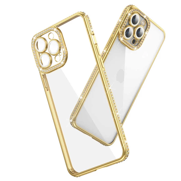 Vendas iPhone 13 Pro Mina Serisi Kamera Korumalı Moda Taşlı Fashion Tarz Silikon Kılıf - 9