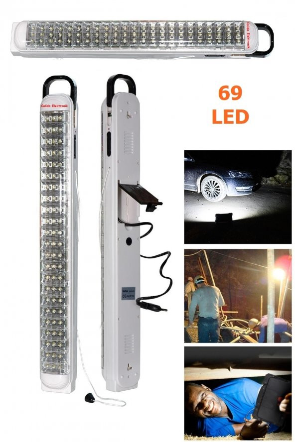69 Led Bataryalı Şarjlı Işıldak Otomatik Led Lamba Ipli Fener Kademeli Askılı El Feneri