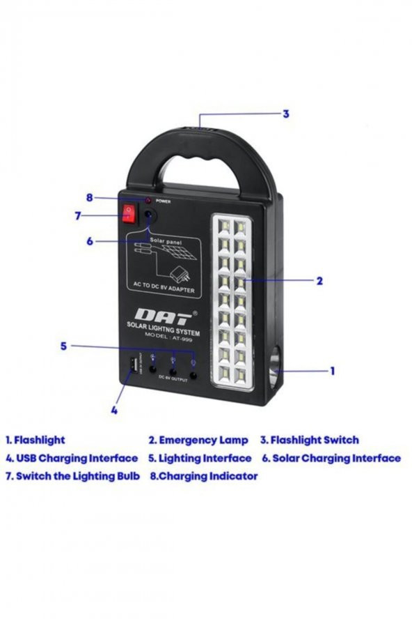 At-999 Güneş Enerjili Solar Panel Aydınlatma Sistemi Powerbank+usb Çıkış+ 3 Ampül Lamba Kamp Piknik - 4