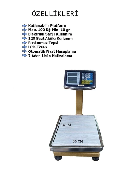 100 Kg Elektronik Terazi Katlanır Boyunlu Kolay Kurulum Lcd Ekran - 2