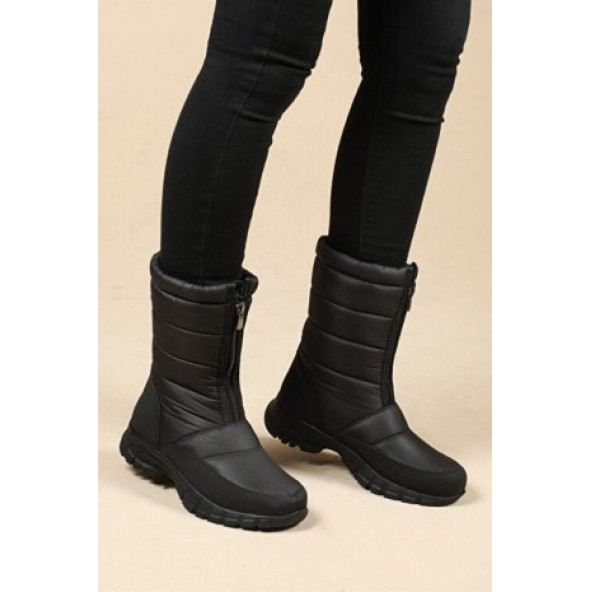 BAYAN SİYAH KAR BOTU ÖNDEN FERMUARLI KHIONES