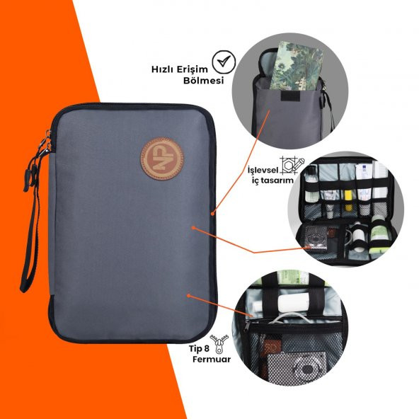 Npo Array Kablo, Makyaj ve Aksesuar Organizer Çantası-Gri - 3