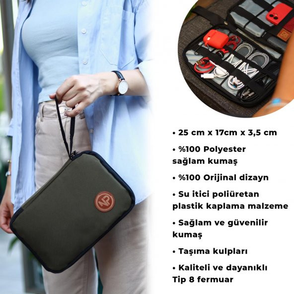 Npo Array Kablo, Makyaj ve Aksesuar Organizer Çantası-Yeşil - 7