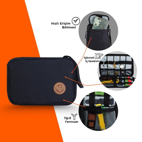 Npo Array Kablo, Makyaj ve Aksesuar Organizer Çantası-Siyah - 3
