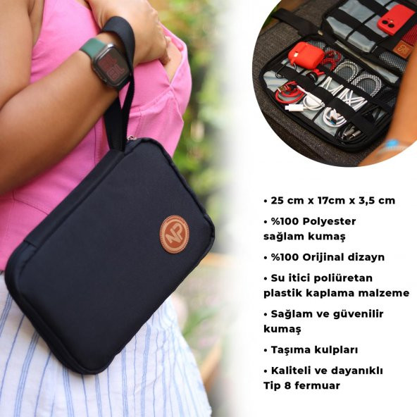 Npo Array Kablo, Makyaj ve Aksesuar Organizer Çantası-Siyah - 7