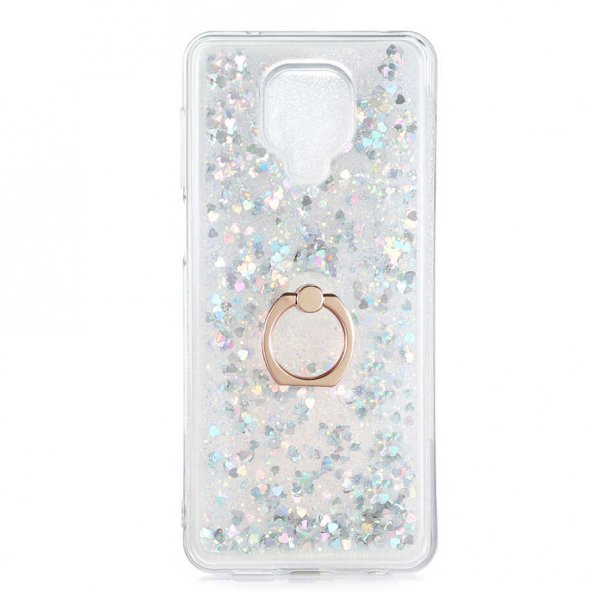 Xiaomi Redmi Note 9S Kılıf Milce Simli Sıvılı Yüzüklü Kapak - 5