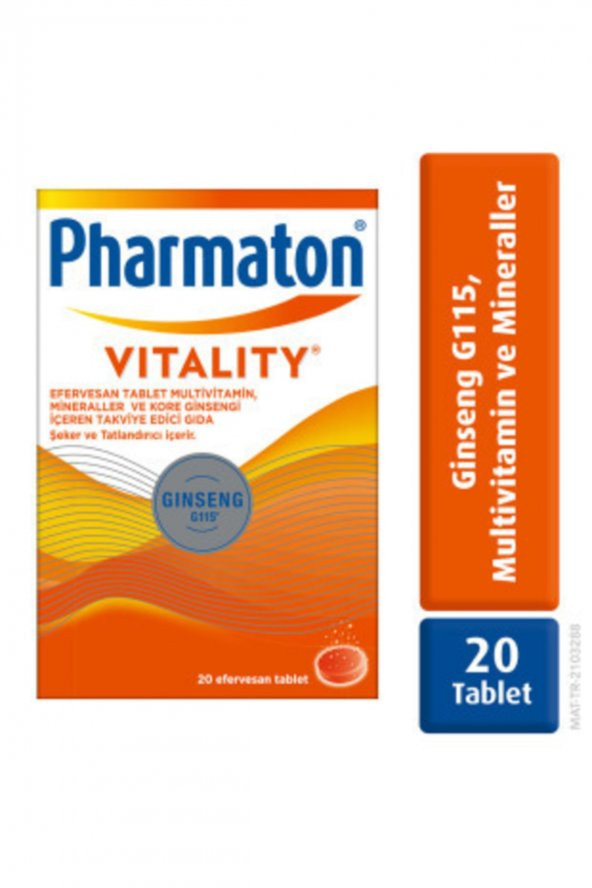PHARMATON Vitality Efervesan 20 Tablet - Ginseng G115, Multivitamin ve Mineraller 8699809020023
