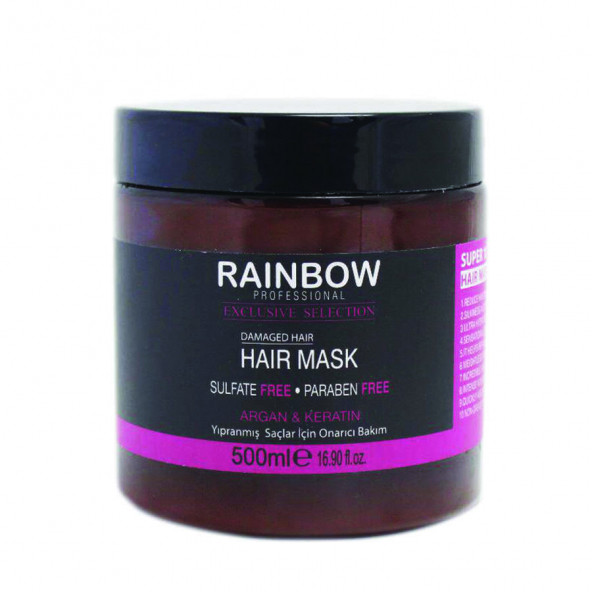 Rainbow Argan & Keratin Yıpranmış Saçlar için Onarıcı Saç Bakım Maskesi 500 ml