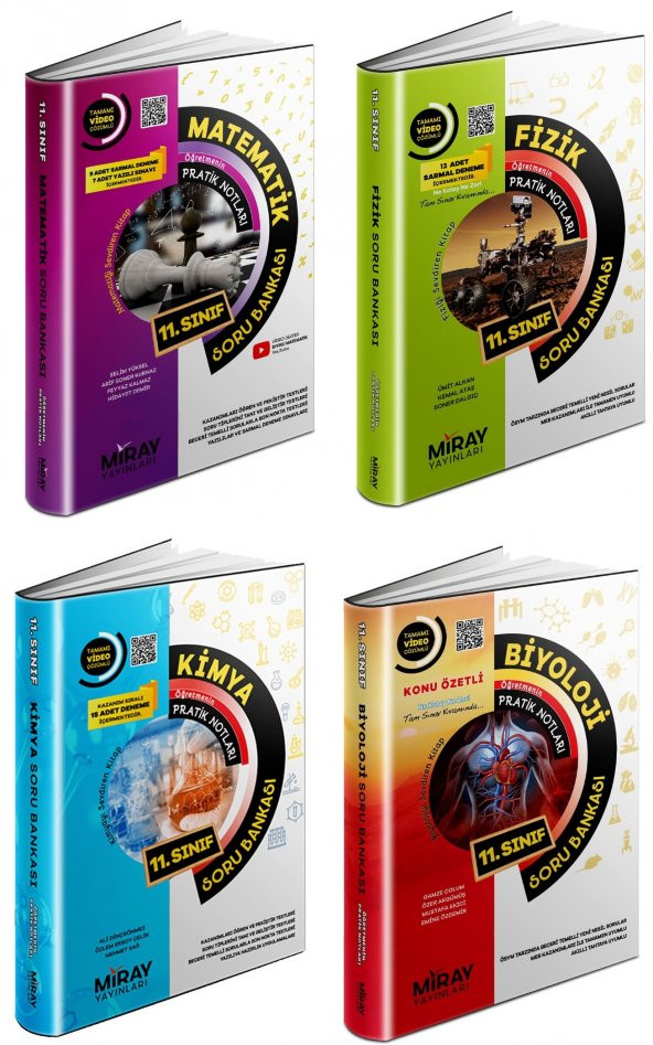 Miray 11. Sınıf Matematik + Fizik + Kimya + Biyoloji Soru Seti 4 Kitap 2023