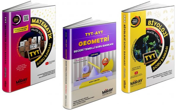 Miray Tyt Matematik + Geometri + Biyoloji Soru Bankası Seti 3 Kitap 2023