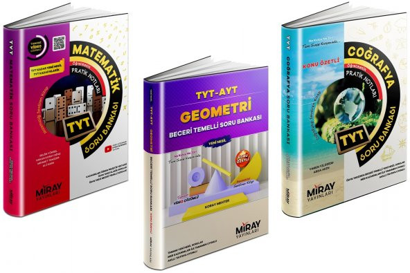 Miray Tyt Matematik + Geometri + Coğrafya Soru Bankası Seti 3 Kitap 2023