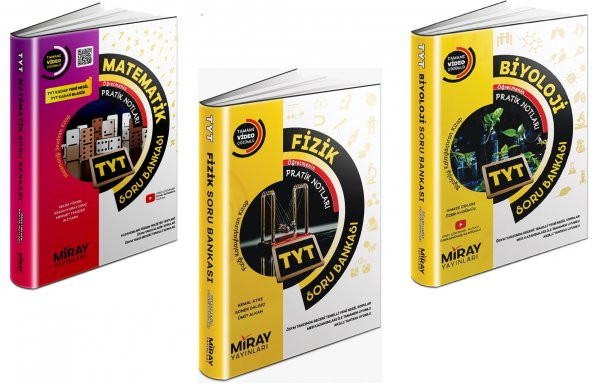 Miray Tyt Matematik + Fizik + Biyoloji Soru Bankası Seti 3 Kitap 2023