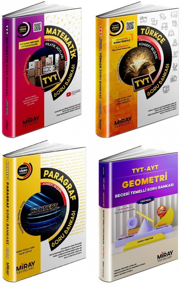 Miray Tyt Matematik + Geometri + Türkçe + Paragraf Soru Seti 4 Kitap 2023