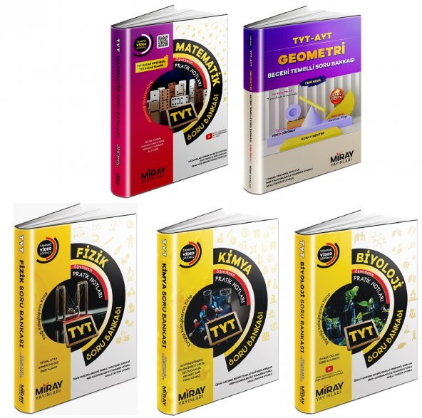 Miray Tyt Matematik + Geometri + Fizik + Kimya + Biyoloji Soru Seti 5 Kitap 2023